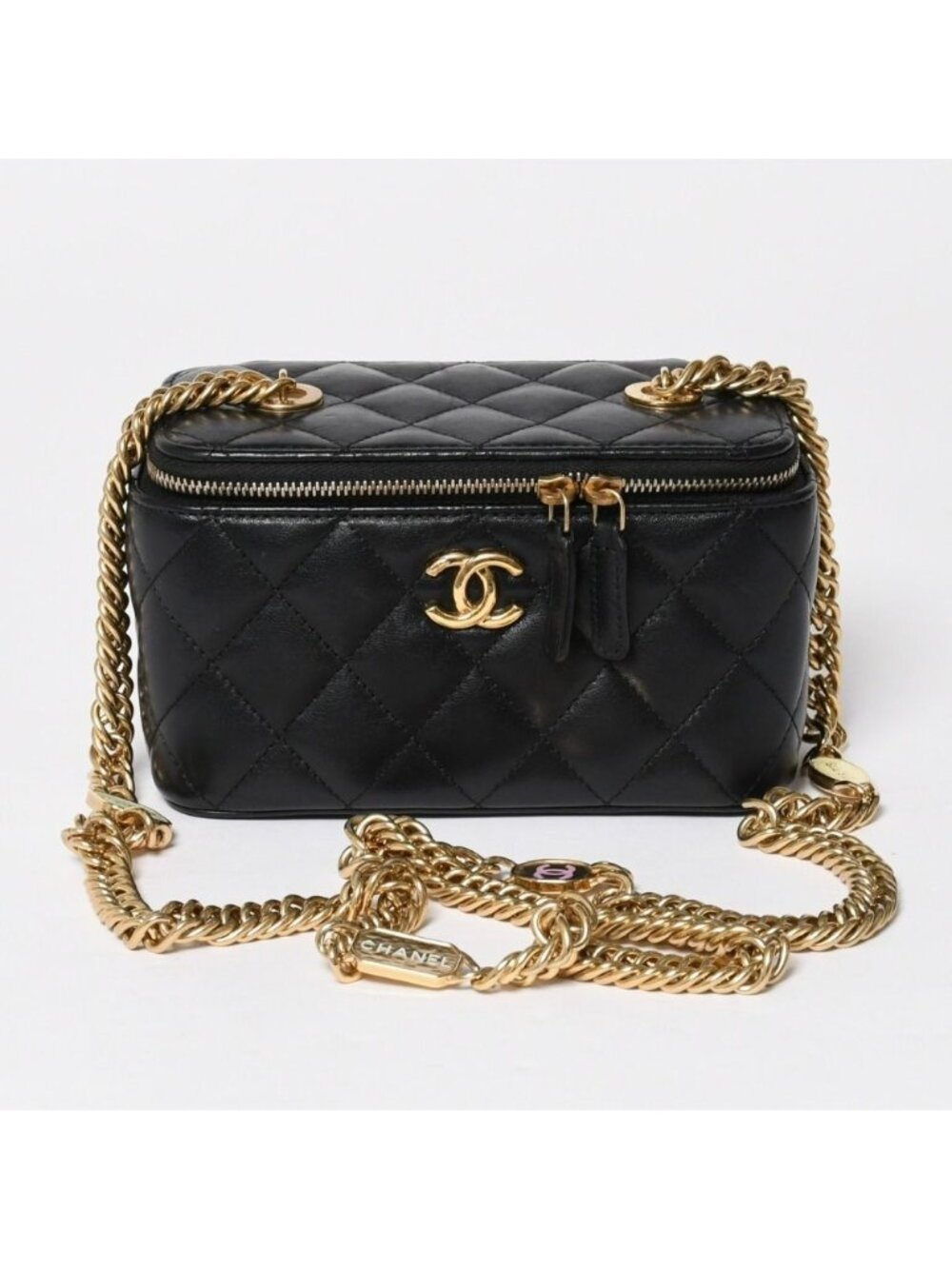 Chanel Vanity Chain Shoulder Bag Black Gold Lambskin